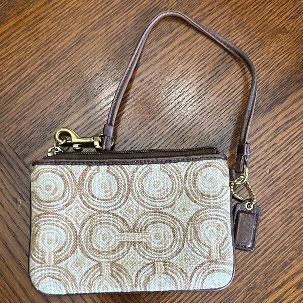 Coach Brown and Cream Patterned Wristlet